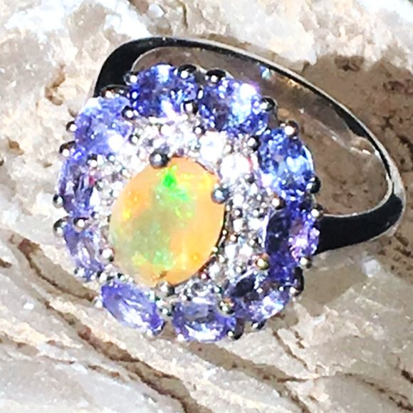 Jewelry - Genuine Opal & Tanzanite .925 Statement Ring
